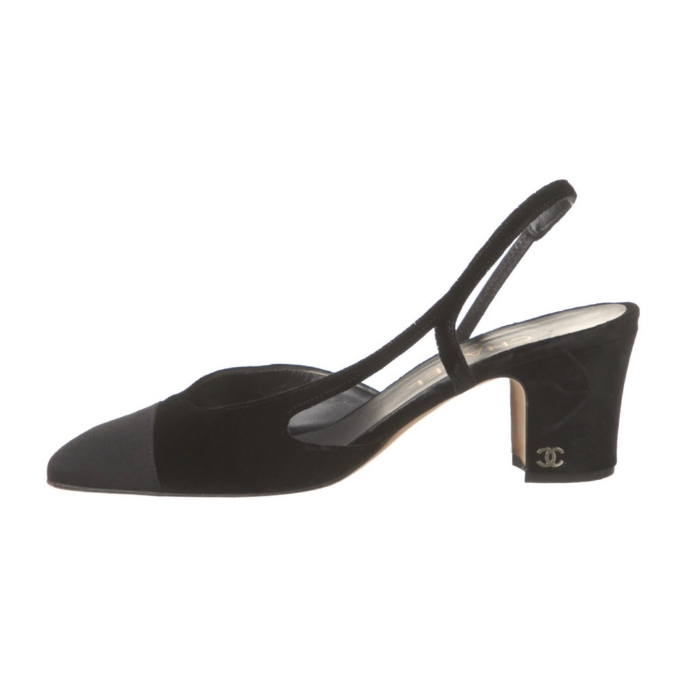 Chanel velvet slingback pumps